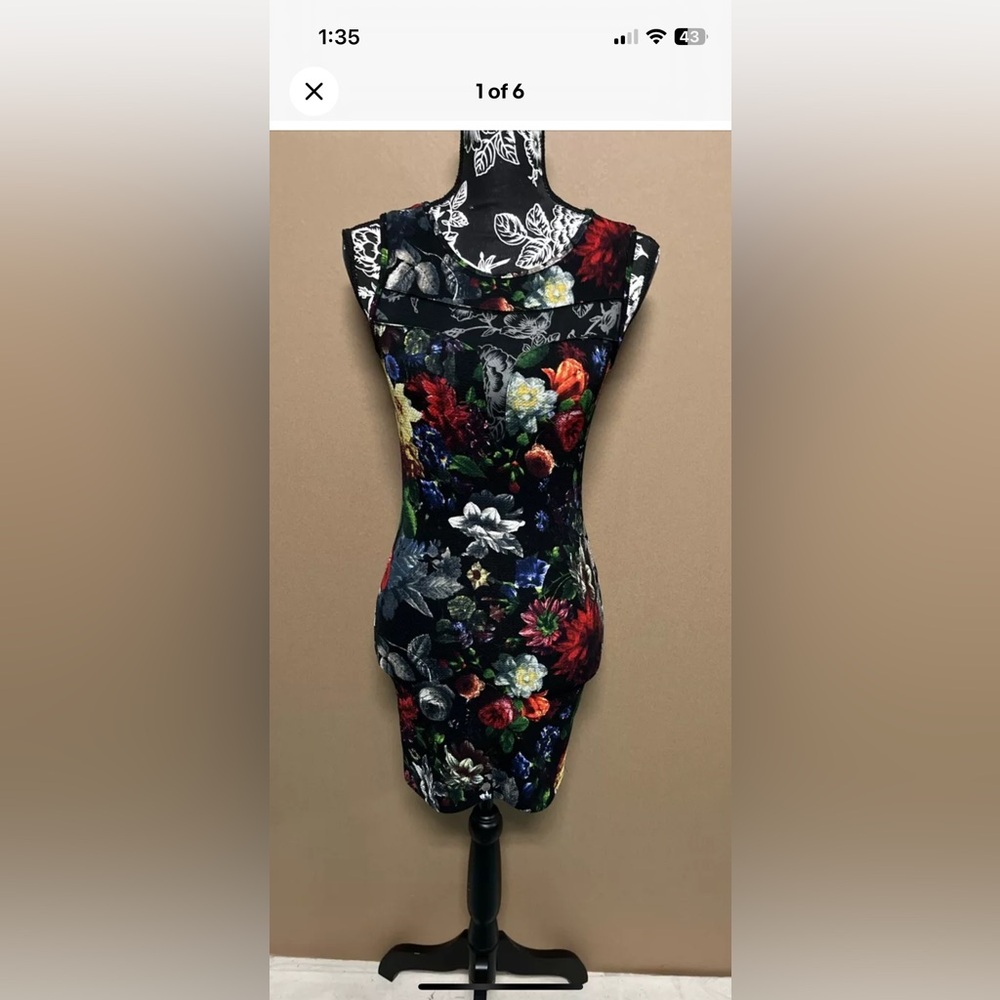 Vijo Couture Mini Dress Size Small Multi Color Floral Stretchy  Sleeveless